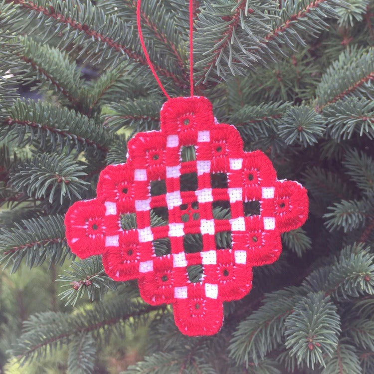 red hardanger ornament.