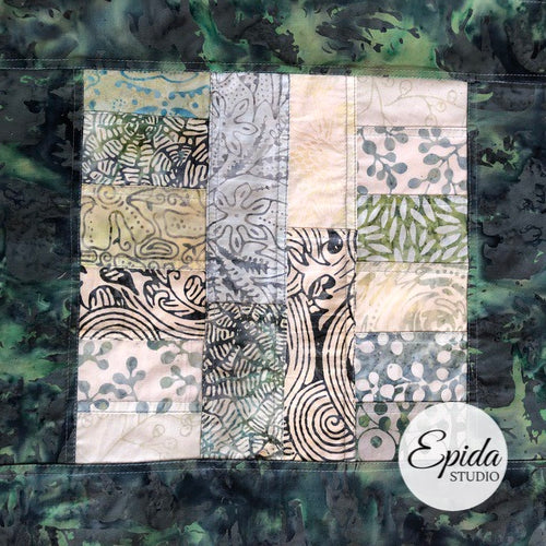 batik block with dark green trim.