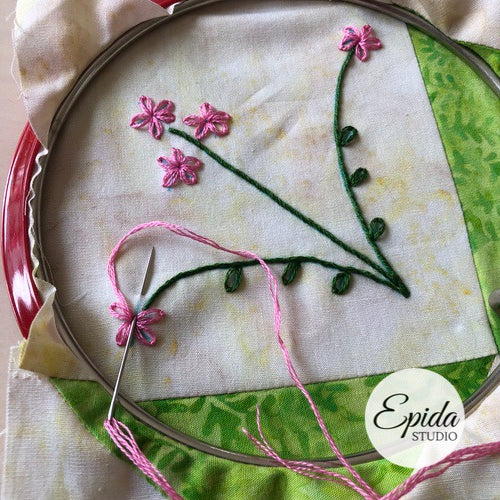hand embroidery in progress.