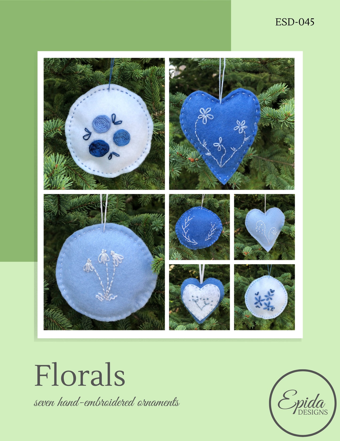 Florals embroidered Christmas ornament pattern cover.