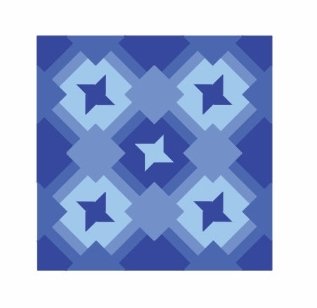 small friendship trails quilt in shades of blue.