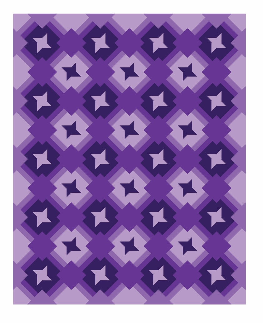 large Friendship Trails quilt in shades of purple.