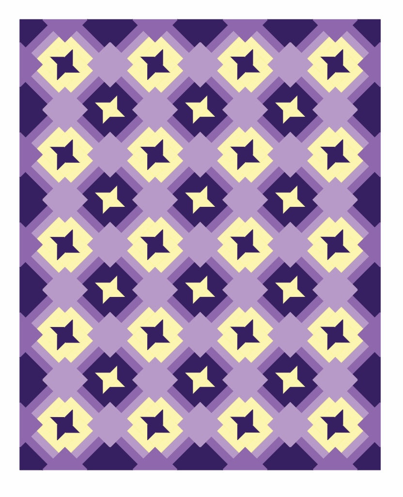 large Friendship Trails quilt in purple and yellow.