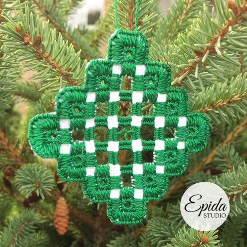 green hardanger ornament.