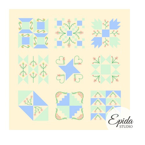 diagram for embroidered quilt top.