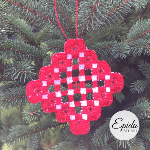 red hardanger ornament.