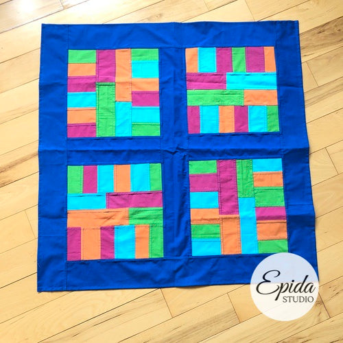 square pojagi with bright colours.