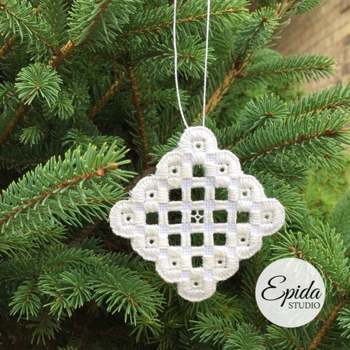 white hardanger ornament.