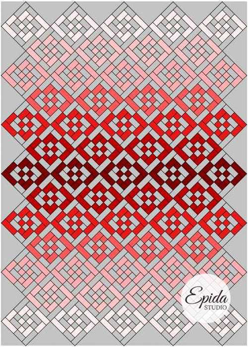 quilt diagram with bento box blocks on point.