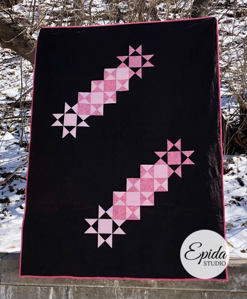 brown and pink Not in Ohio Anymore quilt.