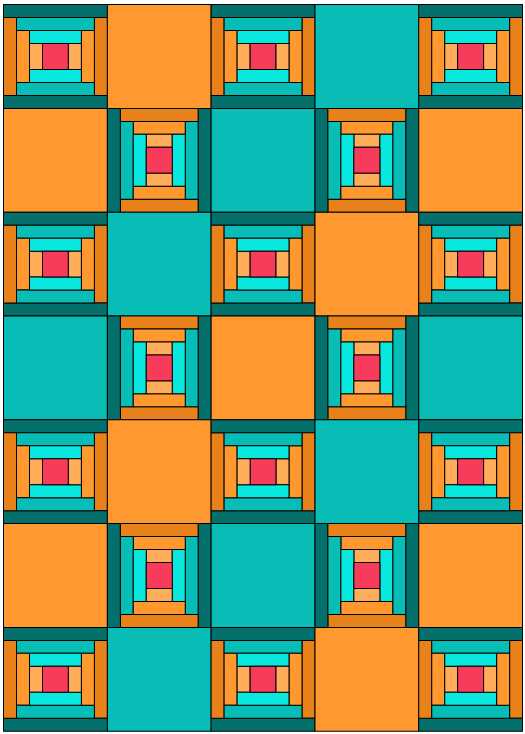 orange and teal courthouse steps quilt.