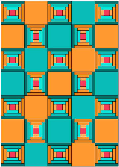 orange and teal courthouse steps quilt.