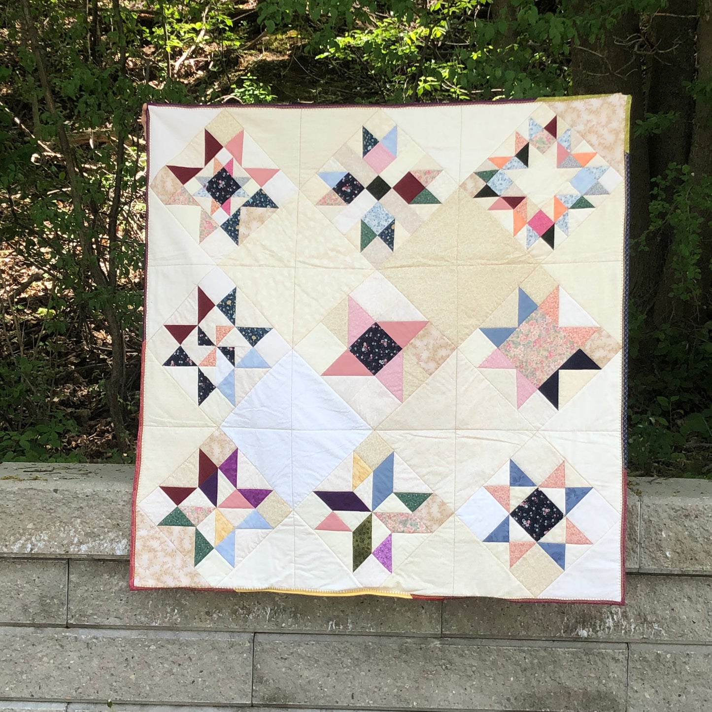 scrappy star sampler quilt.
