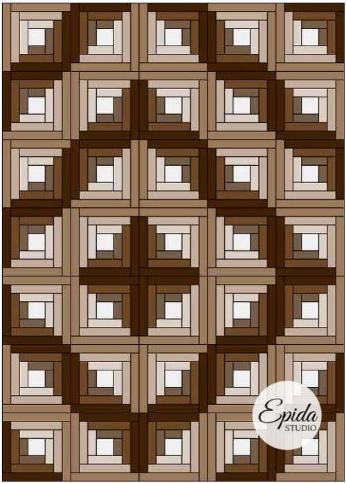 log cabin quilt diagram brown tones.