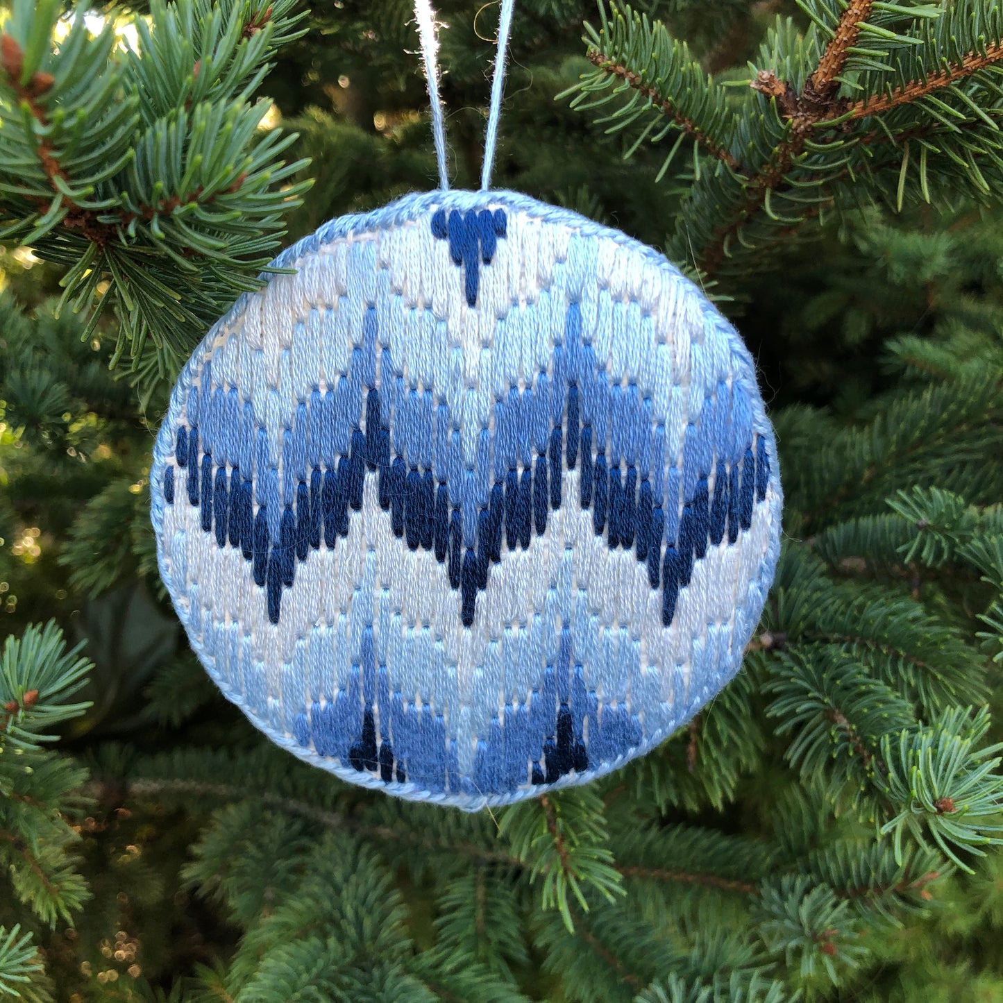 Christmas ornament with bargello stitching.