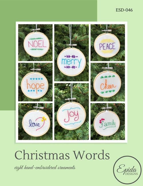 Christmas Words embroidered ornaments pattern cover.