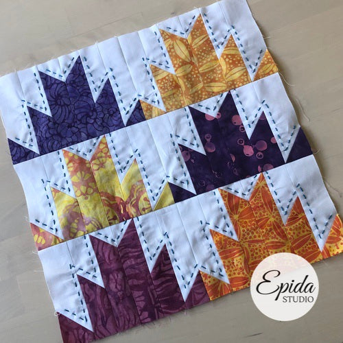 Delectable Mountains quilt block with embroidery.