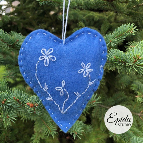 blue and white hand embroidered ornament.