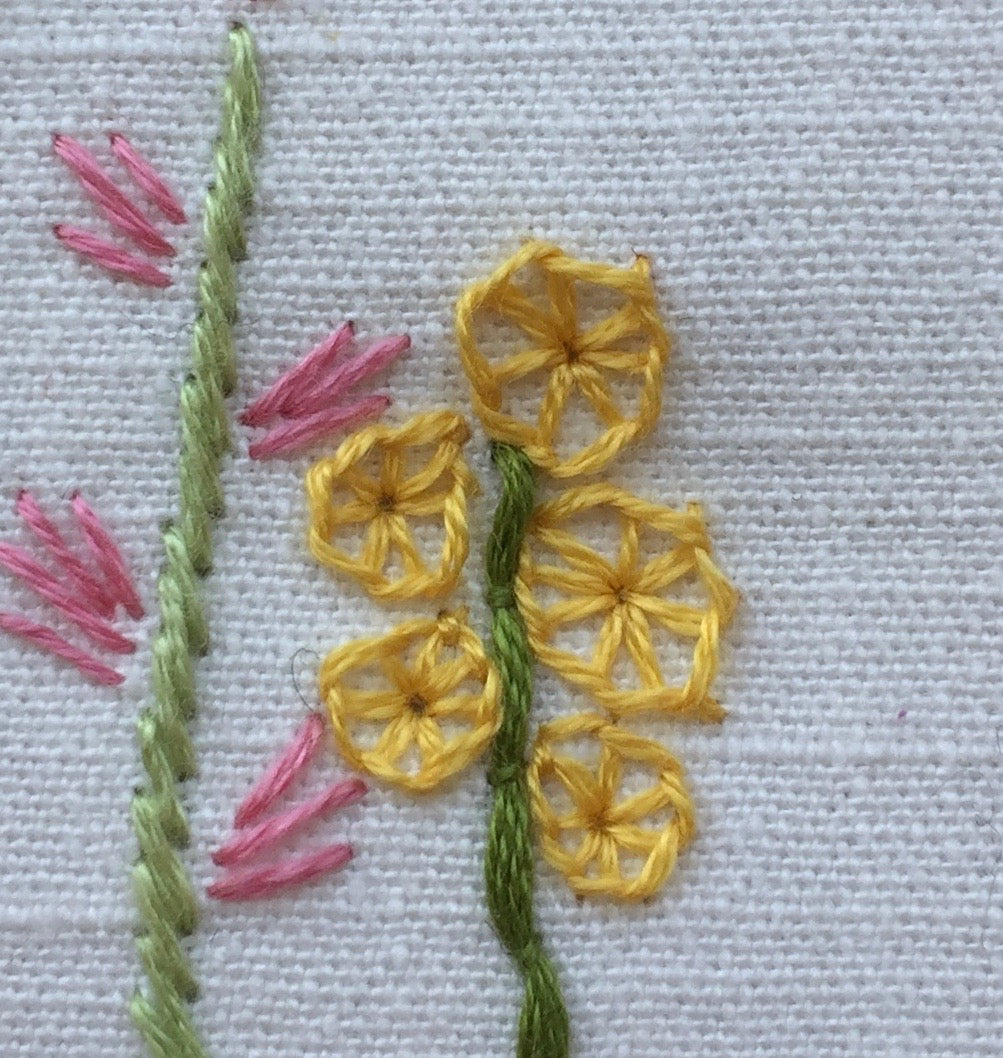 hand embroidered flowers.