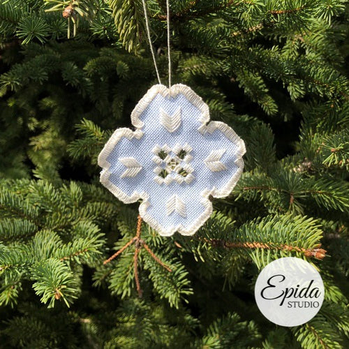 Christmas ornament with hardanger embroidery.
