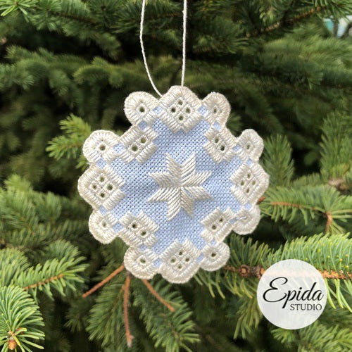 Christmas ornament with hardanger embroidery.