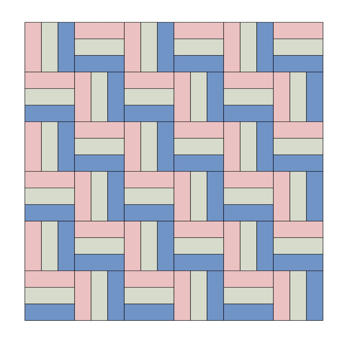 square rail fence quilt in pink and blue.
