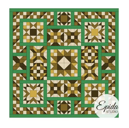 Everyday Super Star quilt in green and brown colourway.