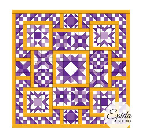 Everyday Super Star quilt in purple and orange.