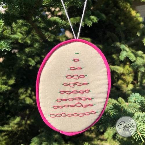 embroidered Christmas tree ornament.