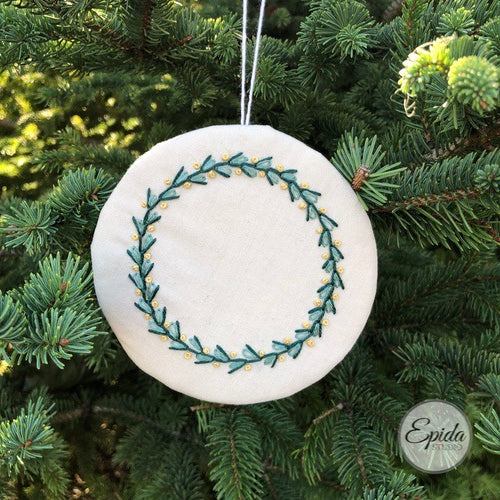 embroidered wreath Christmas ornaments.