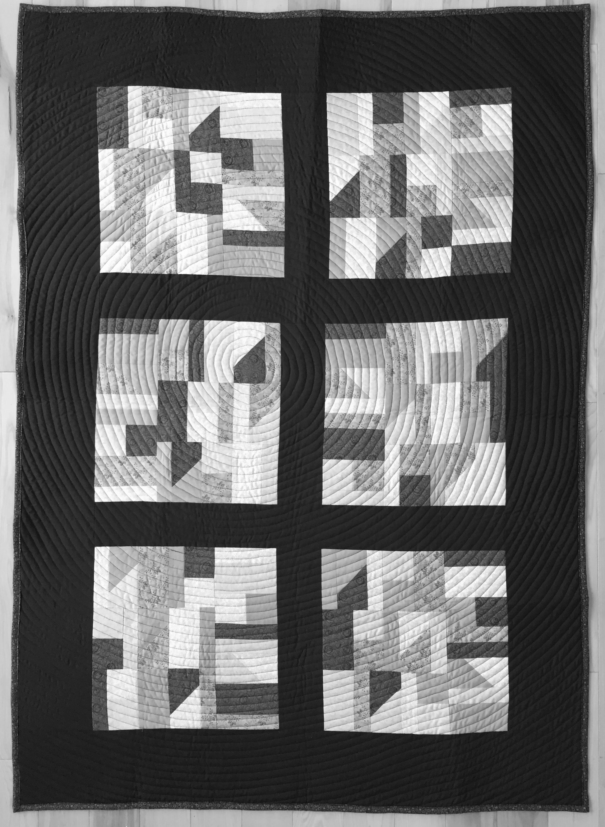 pojagi inspiration quilt in shades of grey.