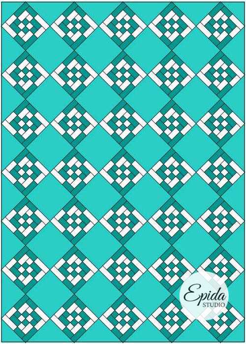 teal and white bento box quilt.