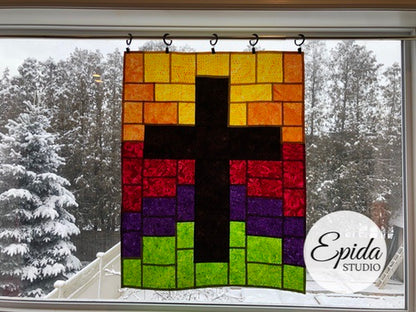 cross stained glass curtain.