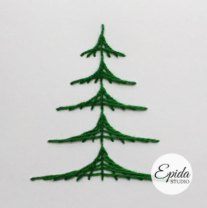 card with Christmas tree embroidery.