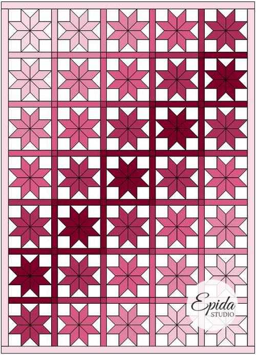 pink and white lemoyne star quilt.