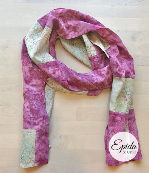 pink patchwork rayon scarf.