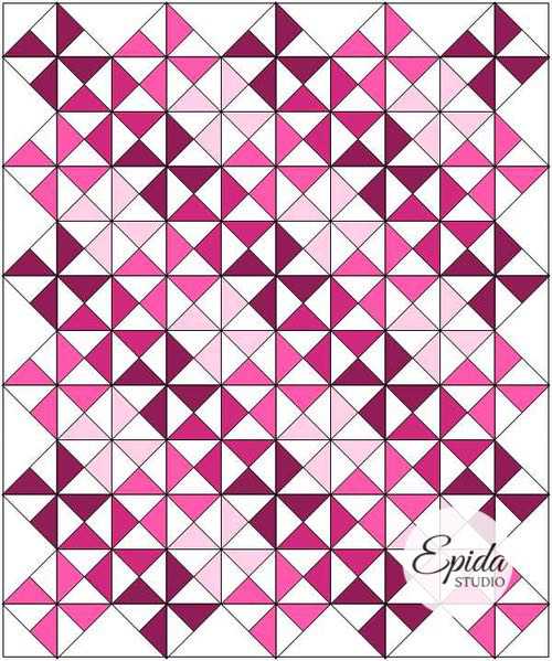 pink and white pinwheel quilt.