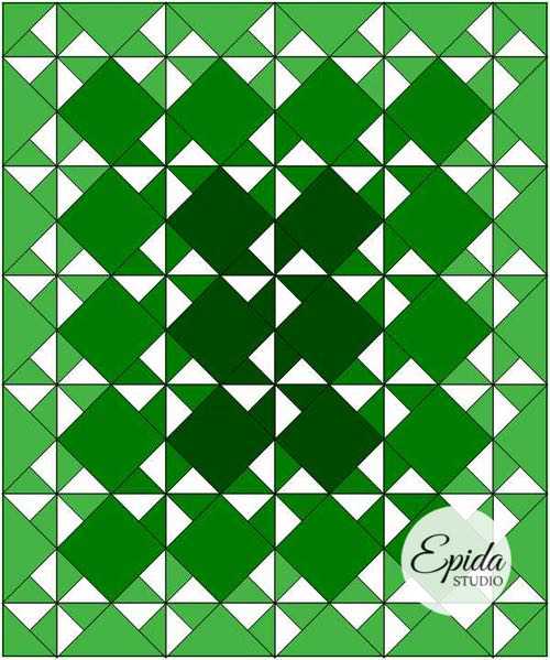 green pinwheel quilt.