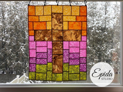Rugged Cross - stained glass patchwork window hanging digital pattern